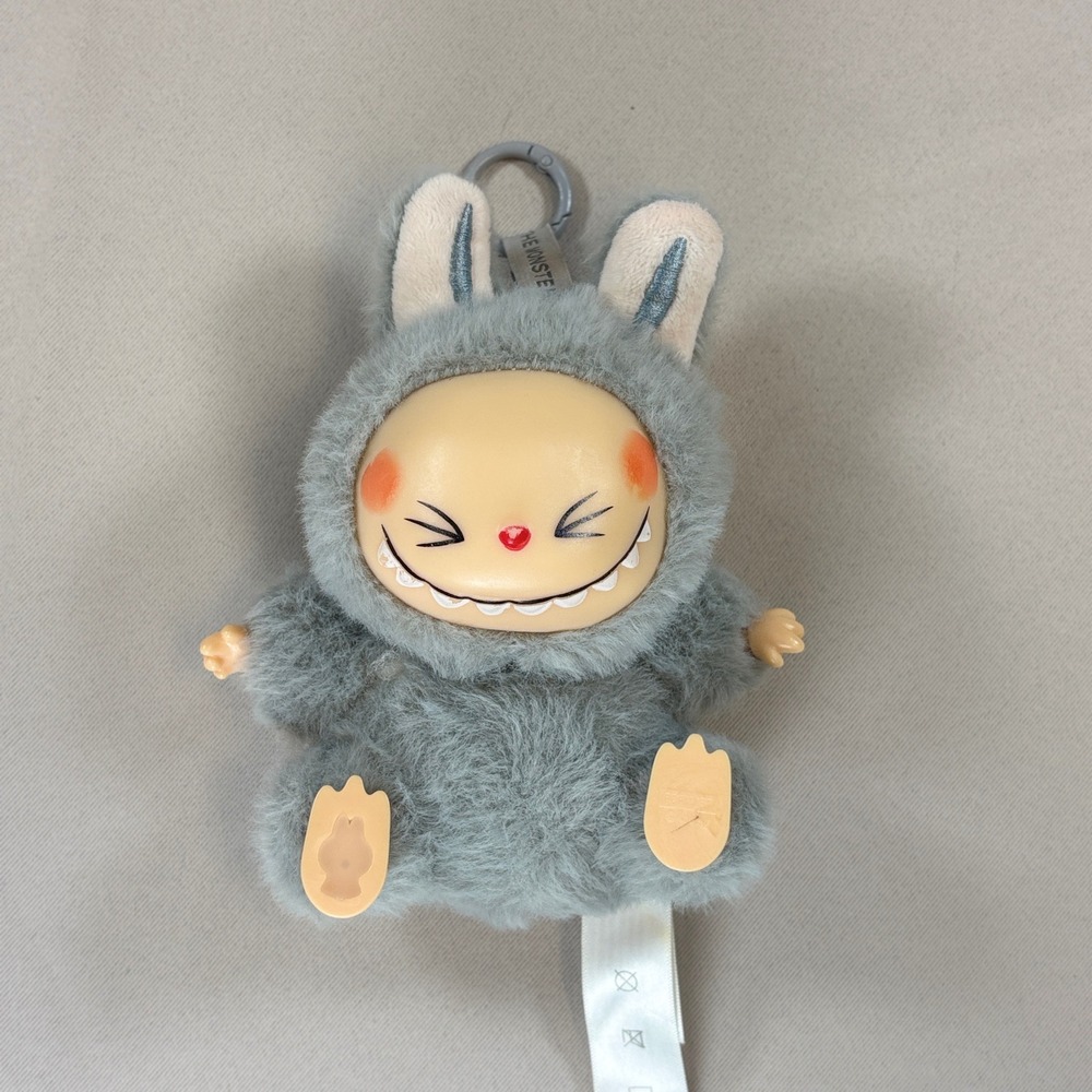 Pop Mart The Monsters Labubu Plush Keychain Unisex Grey Hehe Figure Charm EUC